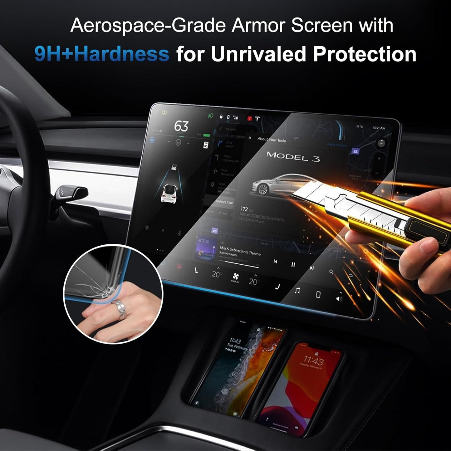Tempered Glass Screen Protector for Tesla 2024 2025 Model 3 Highland & 2025 Model Y Juniper, Center Control Navigation Touch Screen, Car Screen Protector Accessories, 9H Anti-Glare Anti-Fingerprint, Matte