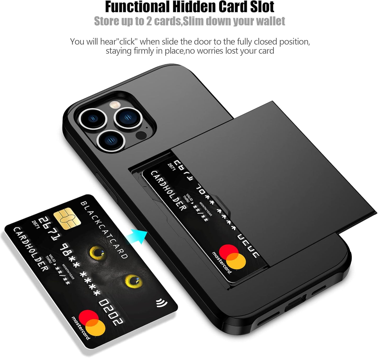 Nvollnoe for iPhone 12 Pro Max Case with Card Holder Heavy Duty Protective Dual Layer Shockproof Hidden Card Slot Slim Wallet Case for iPhone 12 Pro Max for Men&Women(Black)