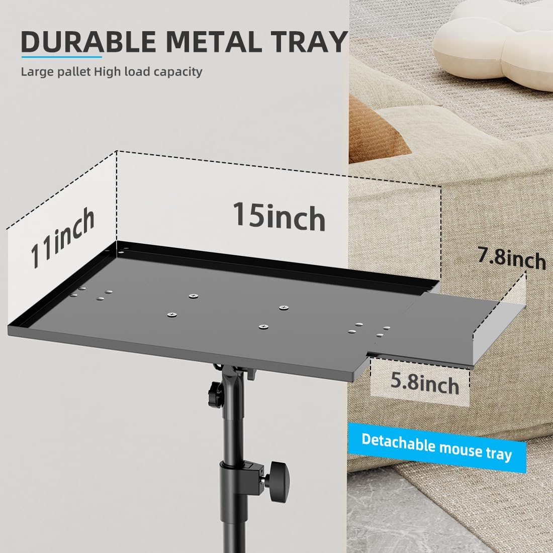 Projector Stand with Wheels, Laptop Tripod from 29" to 69" with Mouse Tray, Adjustable Height DJ Racks Stands with Gooseneck Phone Holder, for Office, Home, Stage, Studio, 1 Pack Black