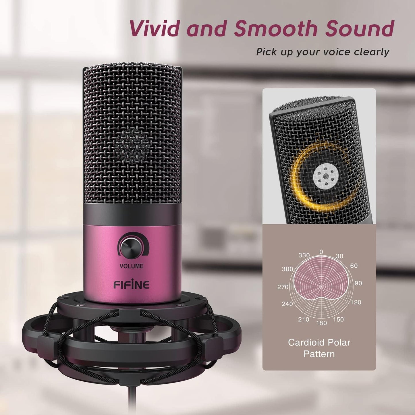 FIFINE Podcast Microphone Kit-USB PC Computer Recording Microphone, Condenser Mic Set for Streaming, Gaming, Voice-Over, Meeting, with Arm Stand, Shock Mount, Pop Filter-T669 Rose Red