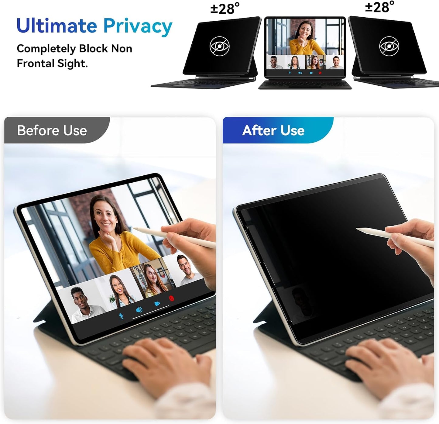 Magnetic Privacy Filter Compatible with iPad Air 6th 13 Inch 2024, Removable Anti Glare Blue Light Privacy Screen Privacy Screen Privacy Screen