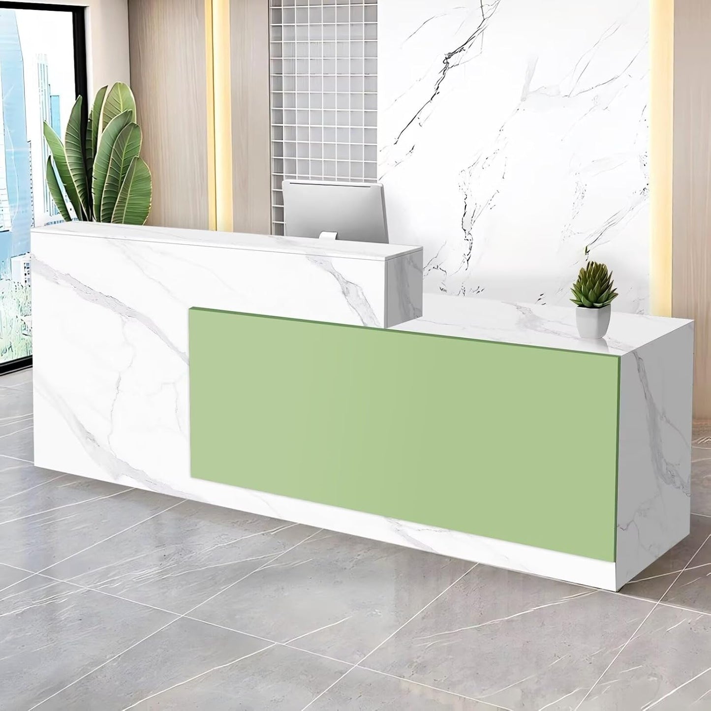 Reception Desk with Counter Modern Checkout Counter with Lockable Drawer Keyboard Tray Receptionist Desk for Office Salon Reception Table Q Right 63inch/160cm
