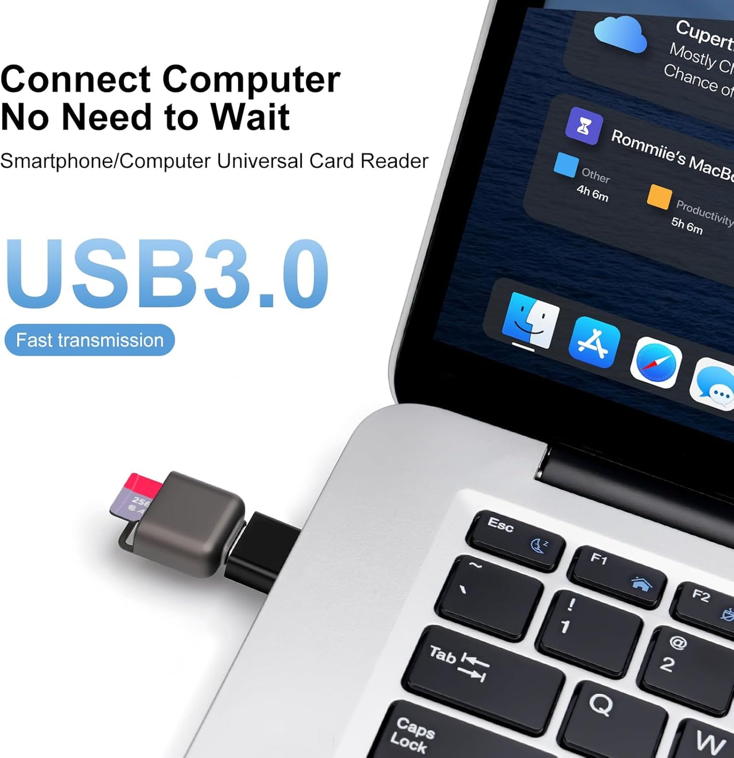 Micro SD Card Reader, BORLTER CLAMP TF Card Reader USB C 3.0 to TF/Micro SD with Type C to Type A Adapter for MacBook, Laptop, Android Phone, Grey