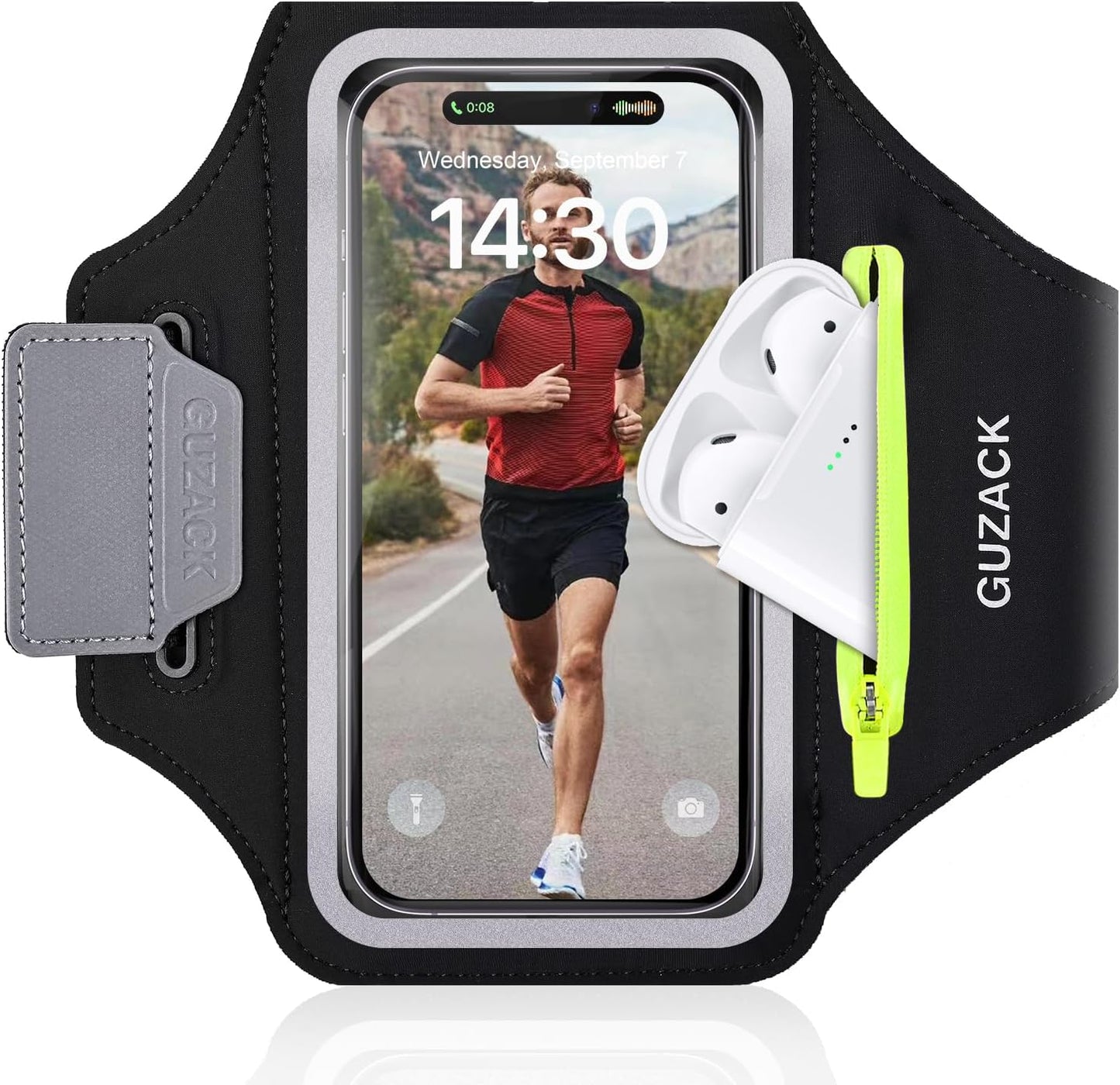 Running Armband with Earphone Pouch & Card Slot, Running Phone Holder for iPhone 16 15 14 Pro Max Plus Galaxy S25 S24 S23 Ultra, Up to 6.8" Phones"