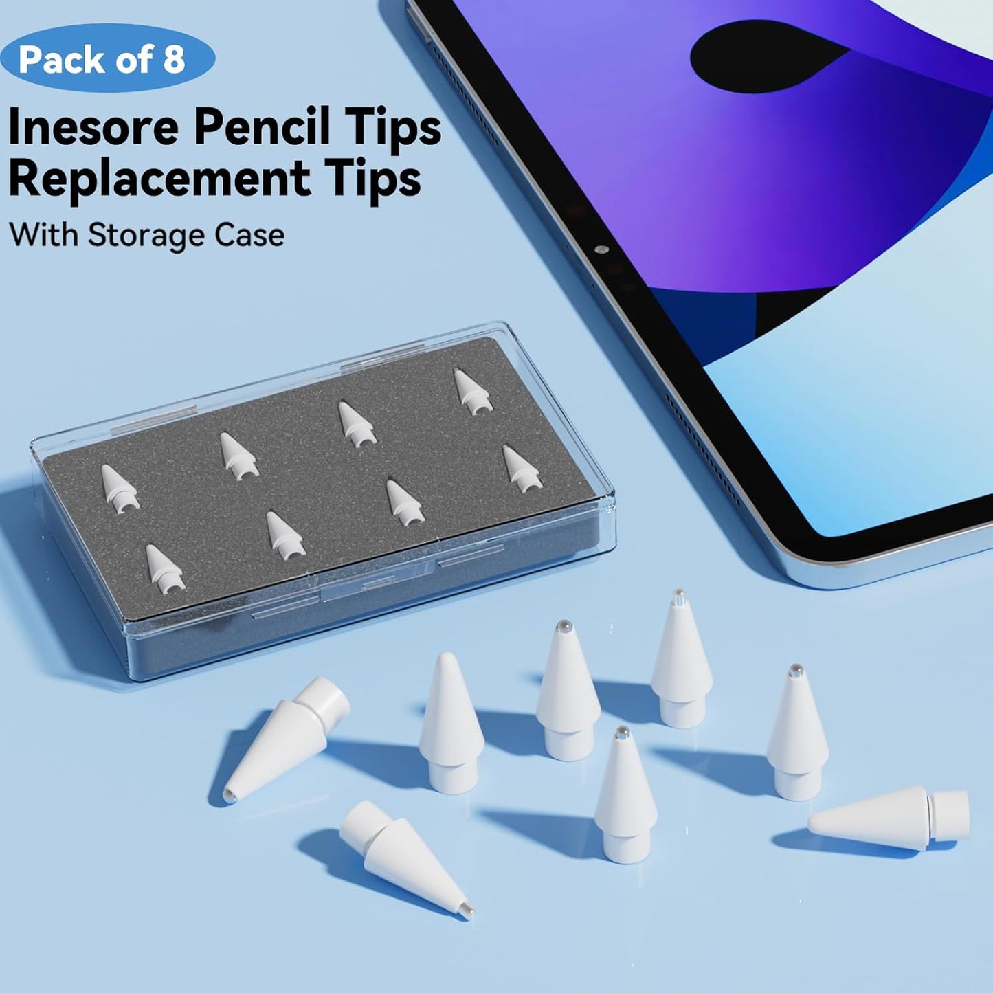 Inesore 8 Pack for Apple Pencil Tips Replacement Accessories,Compatible with Apple Pencil Pro/2nd Generation/1st Generation/USB C,iPencil Nib for iPad Pro/Air/Mini,for Drawing Writing