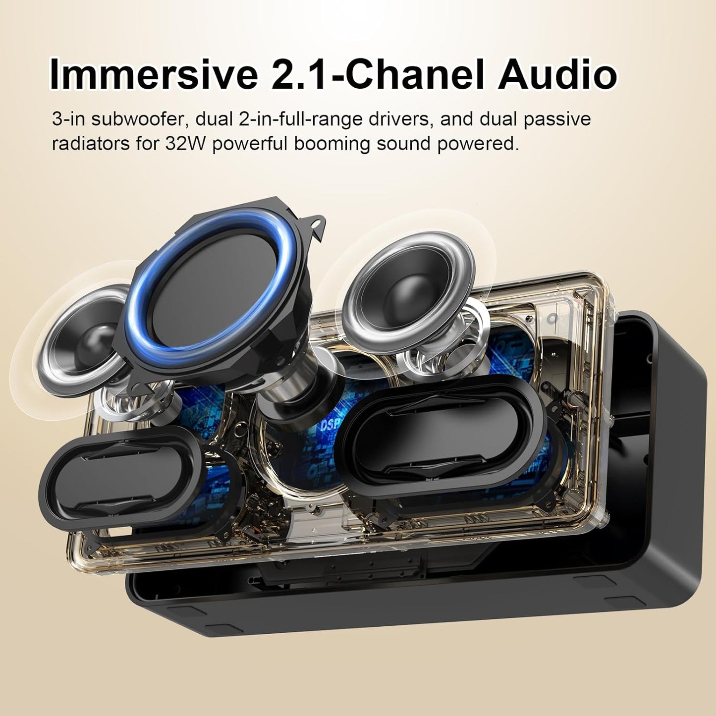 DOSS SoundBox XL Bluetooth Speaker with Subwoofer, 32W Loud Sound with Booming Bass, Dual DSP Technologies, 10H Playtime, USB-C, TWS, 2.1 Audio Channel for Home, Indoor and Office - Upgraded