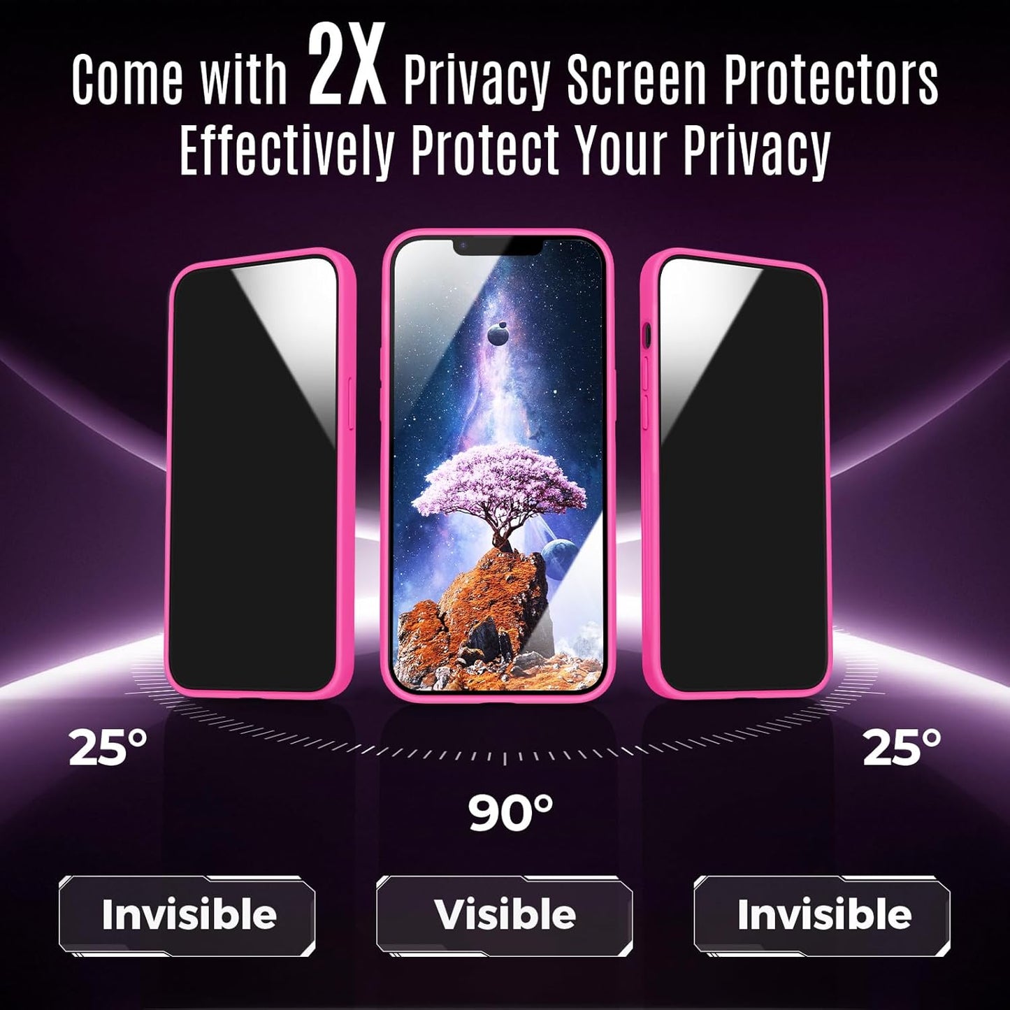 Designed for iPhone 12 Case, Compatible with MagSafe, with Privacy Screen Protectors X2, [Camera Protection] [15FT Military Drop Protection] Shockproof Phone Case, 6.1", Hot Pink