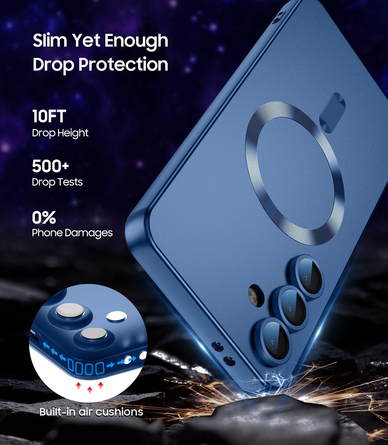 Magnetic for Samsung Galaxy S25 Plus Case [Compatible with MagSafe][Built-in Camera Lens Protector] Slim Soft Silicone Bumper Shockproof Metallic Luster Phone Shell (Blue)