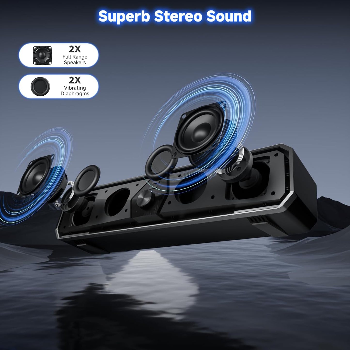 SENZER CS30 Bluetooth Computer Speakers for Desktop, USB Plug & Play PC Speakers with Dynamic LED Light, Stereo Sound Soundbar for Desktop Laptop Monitor (USB-C Adapter Included)