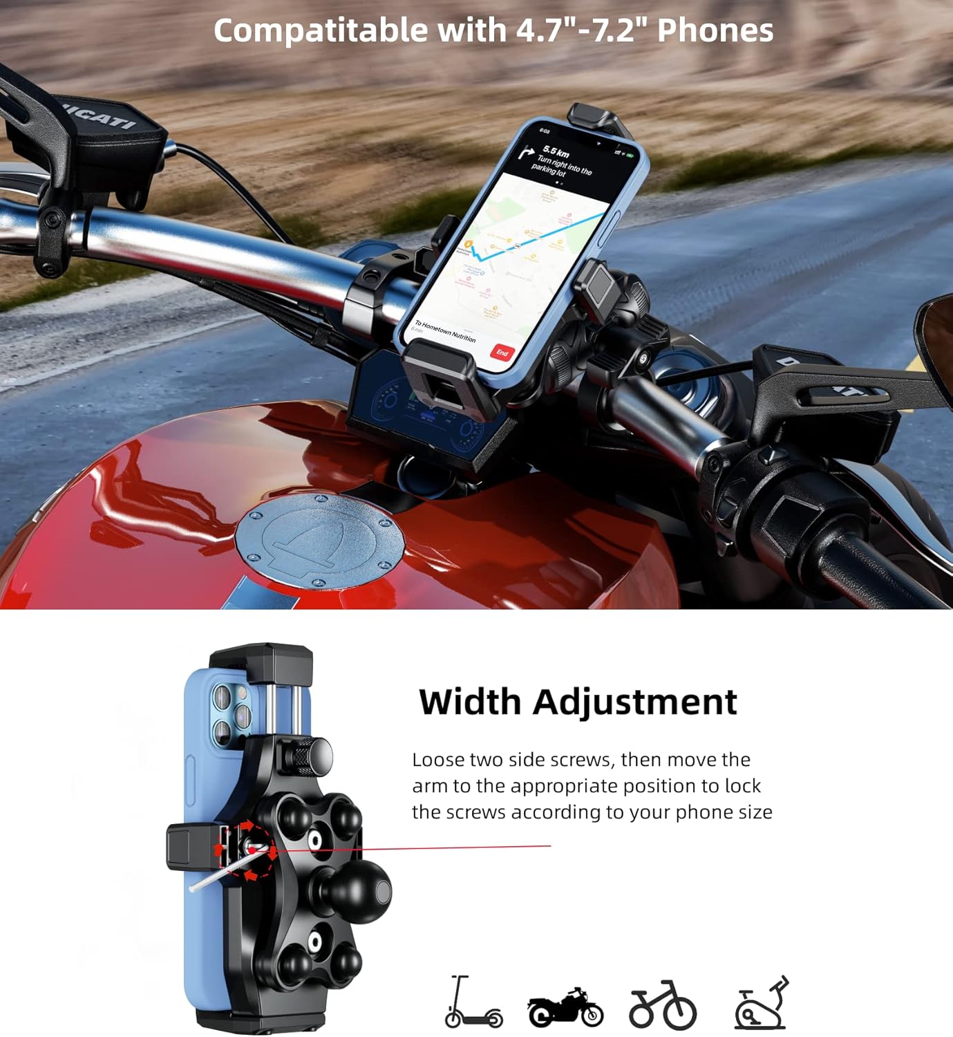 Kewig Motorcycle Phone Mount- [Vibration Dampener] [High-Speed Secure Lock] Motorcycle Cell Phone Holder, Bike Phone Handlebar Mount for 4.7-7.2" Smartphone"