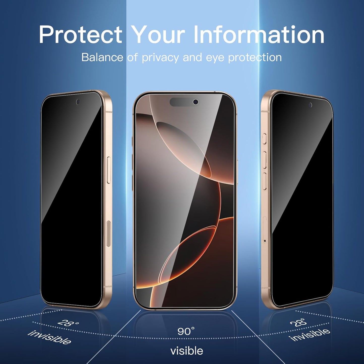 NEW'C 3 Pack Privacy for iPhone 16 Pro Max Screen Protector (6.9 inches), Anti-Spy Tempered Glass Film,Enhanced 28 Degree Privacy Angle - Easy installation tool included
