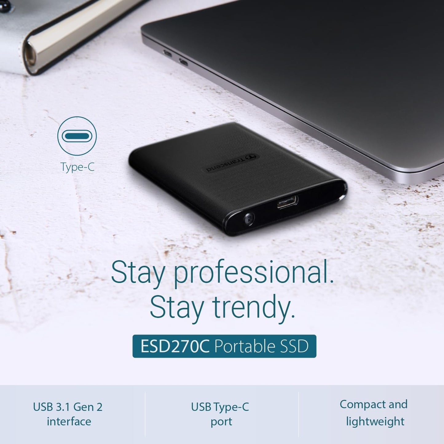 Transcend 250GB External SSD for iPhone/iPad/Mac/Windows/Android, PC/Laptop/Tablet/TV/Game Console, Portable Solid State Drive with One Touch Back up, One-Time Password Unlock, Type-A&Type-C Cables