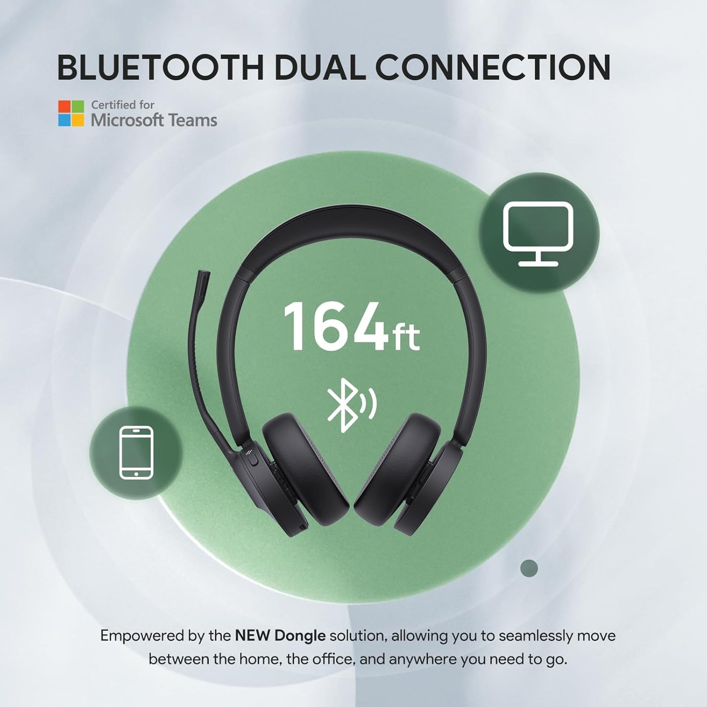 Yealink BH70 Wireless Bluetooth Headset with Microphone for Work, up to 35h Talking Battery Life, 3-Mic Noise Cancellation, 147g Lightweight Microsoft Teams Certified Headphone for Open Office, USB-A
