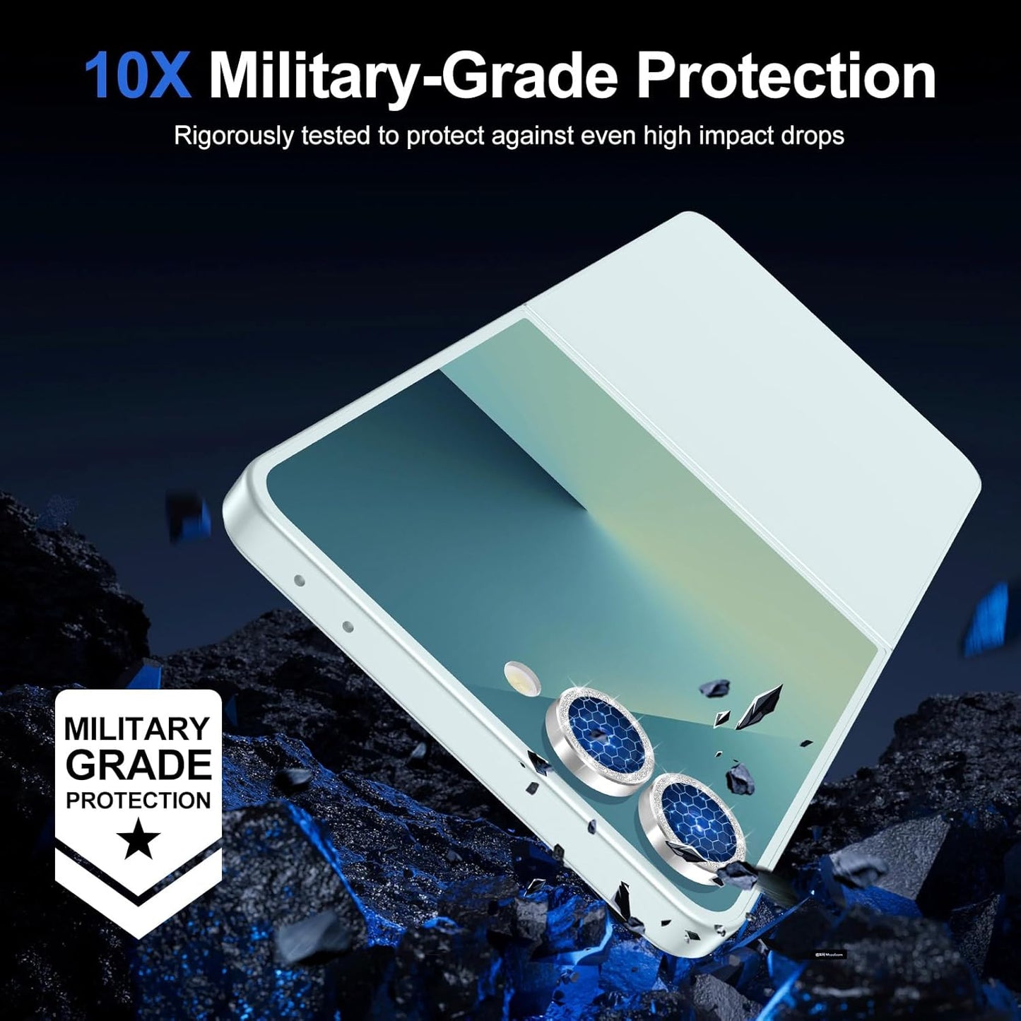 for Samsung Galaxy Z Flip 7 Camera Lens Protector, Individual Metal Ring Tempered Glass Lens Cover, [Strong Adsorption] Scratch Resistant Ultra-Thin HD Clear Lens Cover, 1 Set-Silvery Sparkly