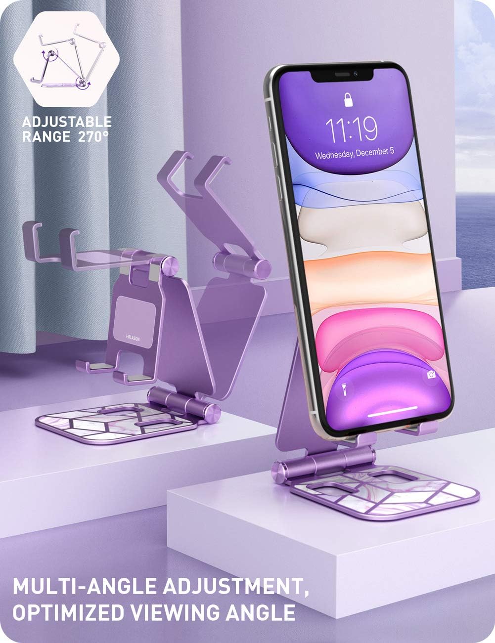i-Blason Cell Phone Stand for Desk, Cell Phone Holder, Fits All Smart Phones, iPhone 16 15 14 13 Pro Max, Foldable Phone Stand Holder, Purple