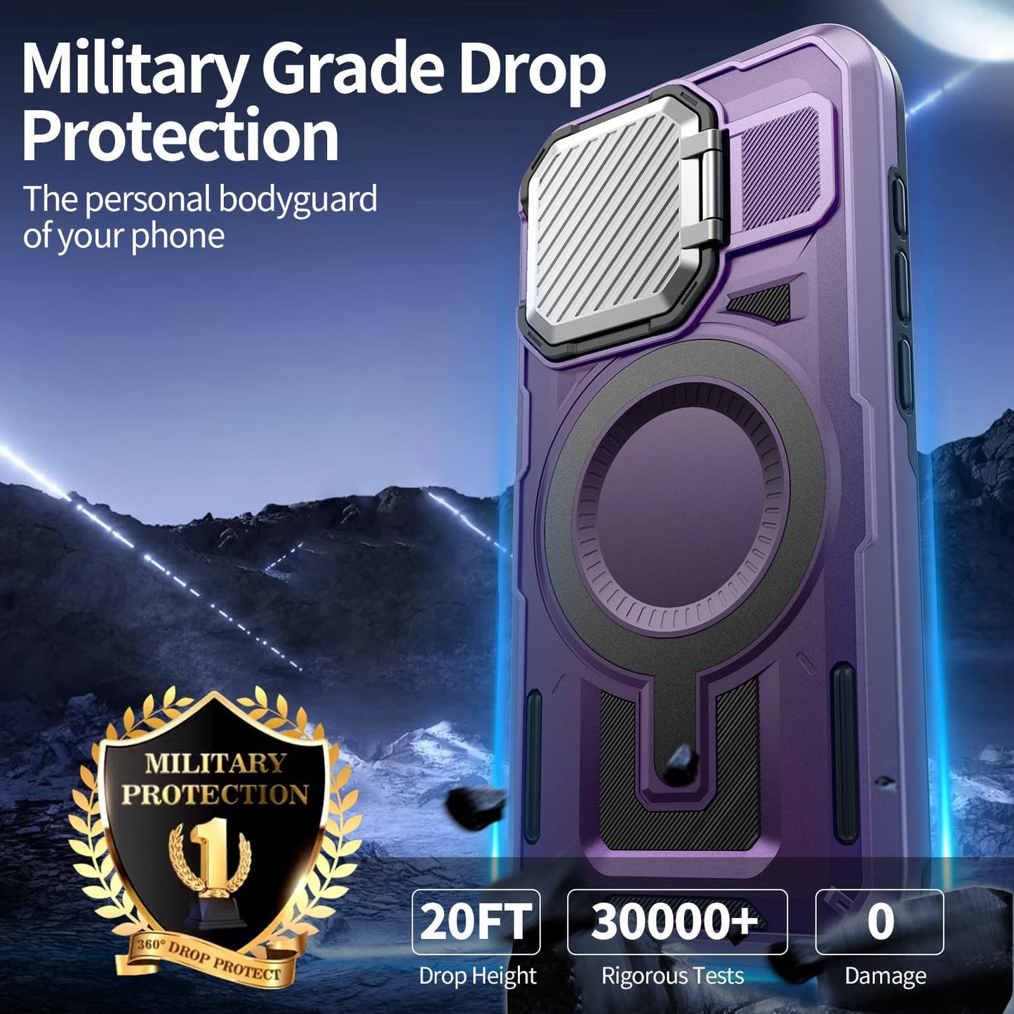 Camera Stand Case for iPhone 16 Pro, [Compatible with Mag Safe] [Lens Cover] 2024 Version Military Grade Protective Soft Case for iPhone 16 Pro 6.3 inch Men Women, Purple