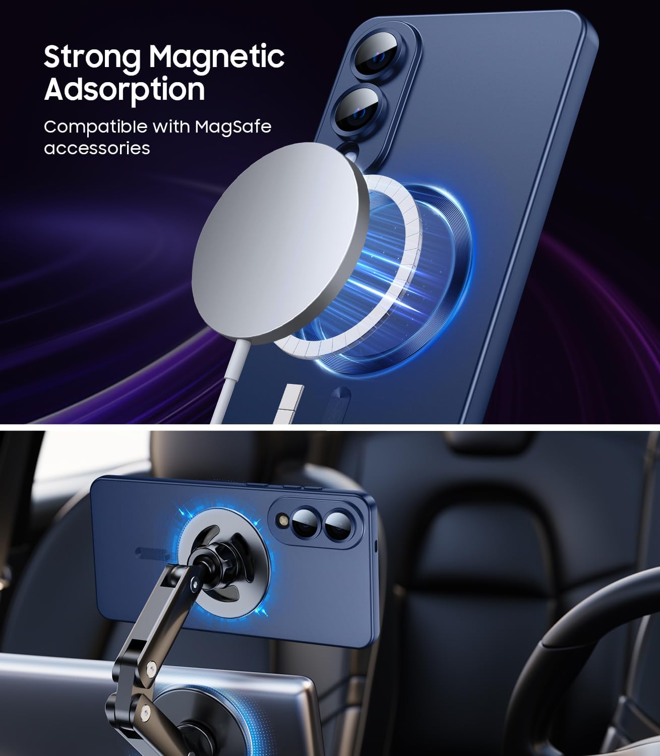 Magnetic for Samsung Galaxy S25 Edge Case [Compatible with MagSafe][Built-in Camera Lens Protector] Slim Soft Silicone Bumper Shockproof Metallic Luster Phone Case (Blue)