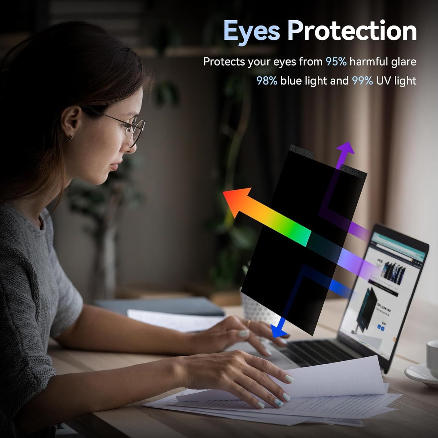 Magnetic 14 Inch Laptop Privacy Screen for 16:9 Computer Monitor, Removable Anti Glare Blue Light Filter Protector, 14 in Privacy Shield Compatible with Lenovo Hp Dell Acer Asus Thinkpad Envy Xps