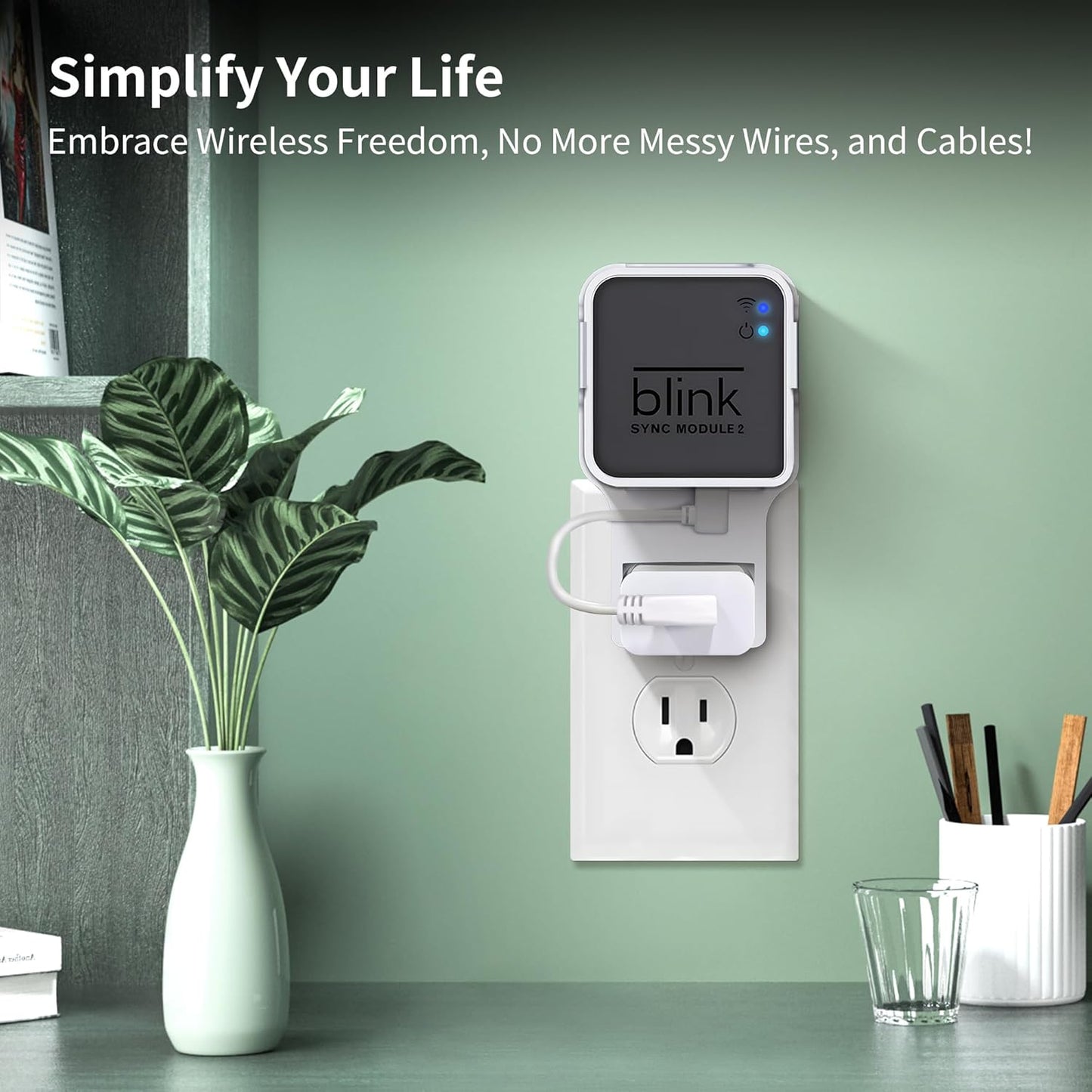 256GB USB Flash Drive & Outlet Wall Mount for Blink Sync Module 2 with Short Cable - Save Space - No Messy Wires - Easy Move Mount Bracket Holder for Blink Outdoor Indoor Security Camera (2 Pack)