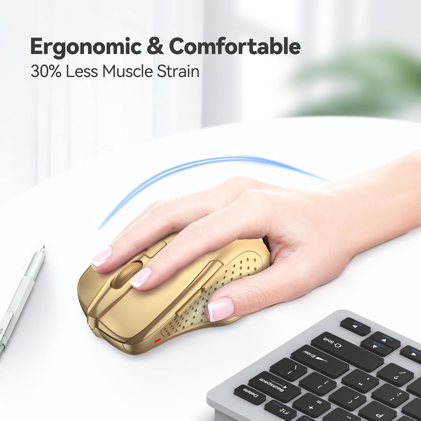TECKNET Wireless Mouse, 2.4G Ergonomic Optical Mouse, Computer Mouse for Laptop, PC, Computer, Chromebook, Notebook, 6 Buttons, 24 Months Battery Life, 4000 DPI, 6 Adjustment Levels