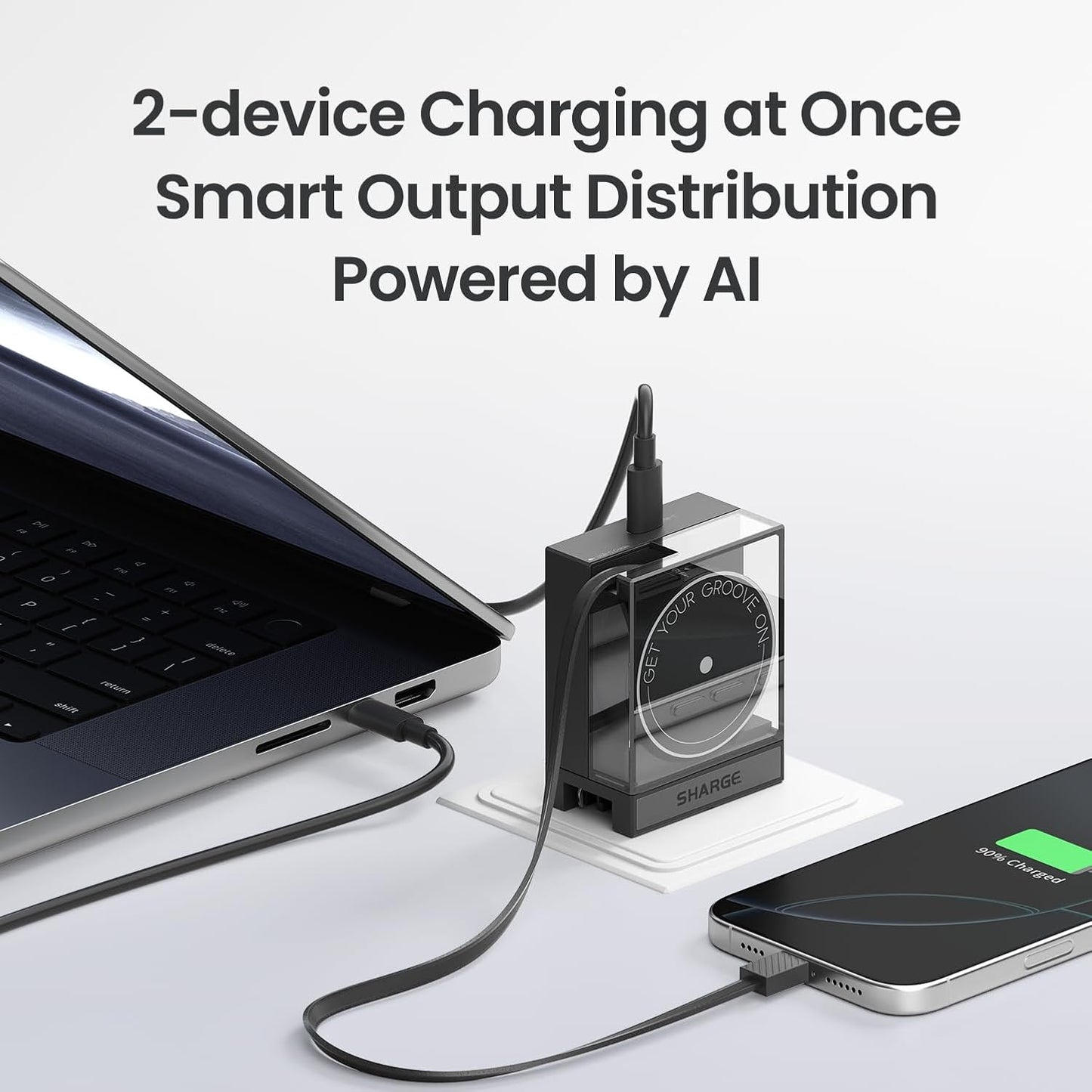 Retractable 65W USB C Charger, GaN Power Wall Charger with Retractable Cable, 2 Devices PD Fast Charging for MacBook Pro/Air, iPhone 16,Pixel Book, iPad Pro Black