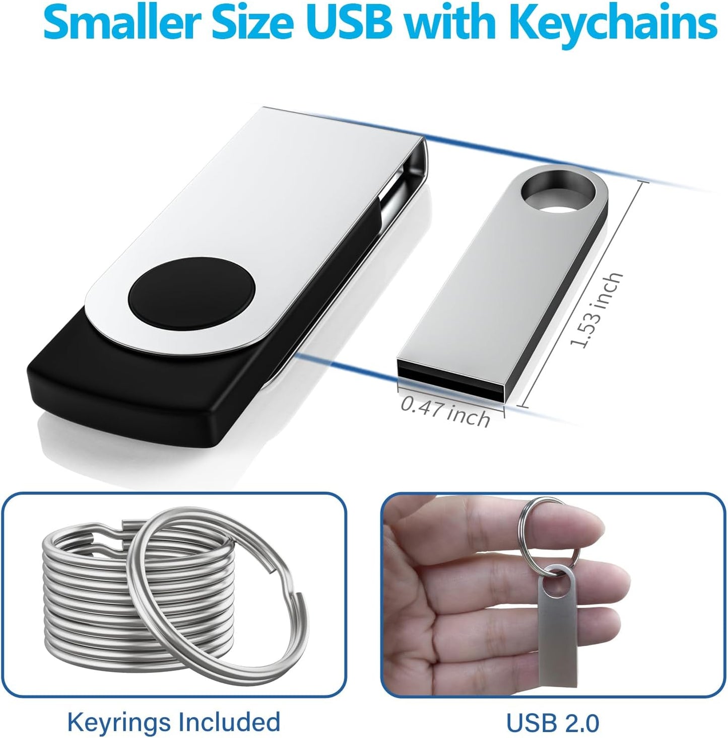 ABLAZE 32GB Flash Drive 5 Pack, Metal USB 2.0 Thumb Drives with Keychains USB Stick Pendrive (Sliver)