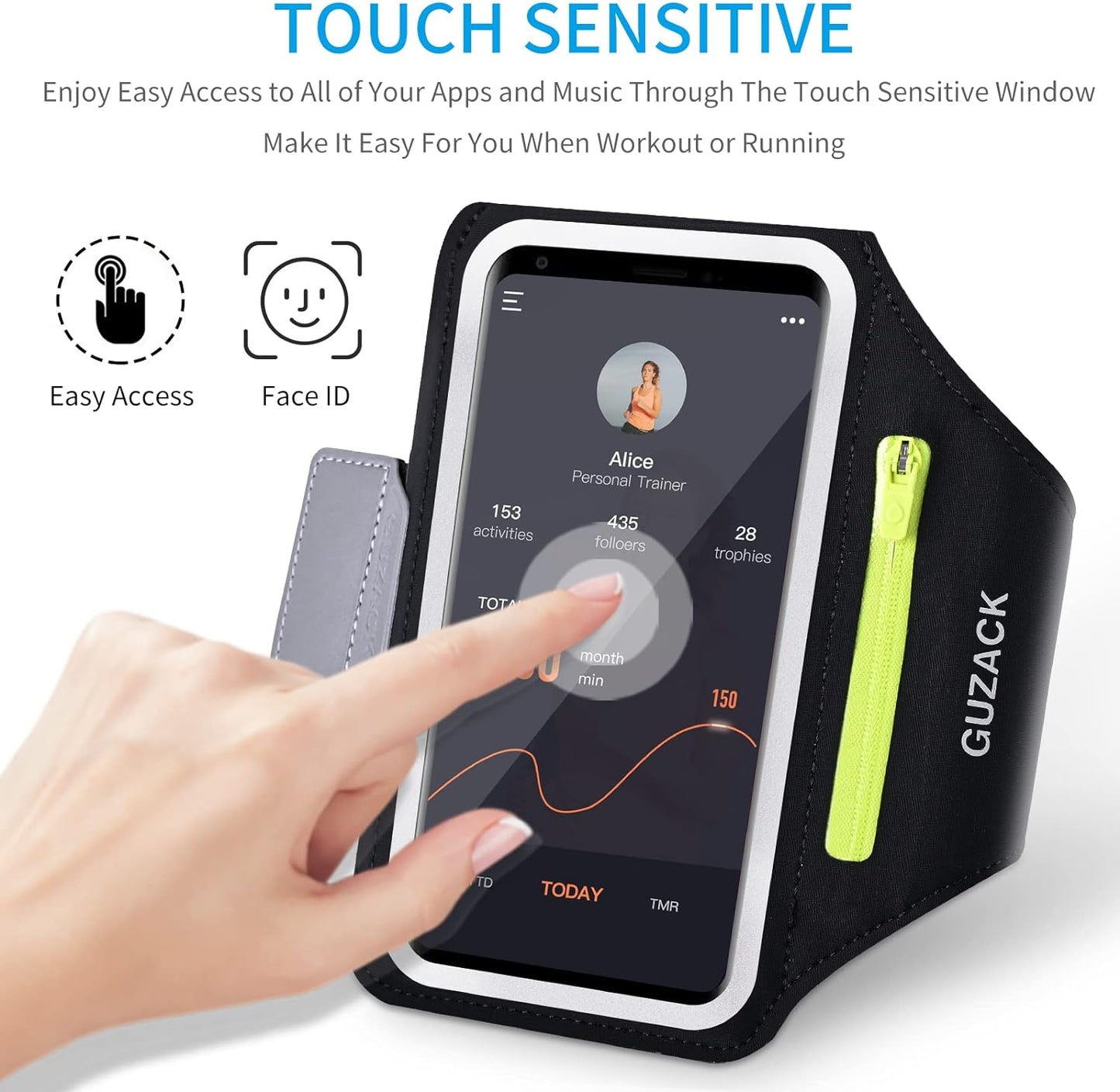 GUZACK Running Armband for iPhone 16 Pro 15 14 13 12 11 Pro Max/Plus/XR/XS, Galaxy S25/S24/S23/S22, with Card Slot & Key Pockets, Sports Arm Bands Cell Phone Holder Fit Up to 6.9 Inches Phone