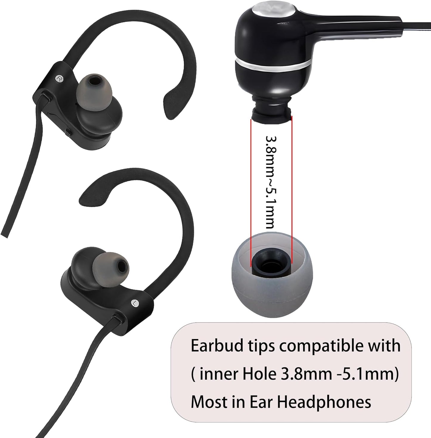 Silicone Earbud Tips Replacement Ear Tips Earbud Covers Fit Most in-Ear Earbuds(Inner Hole 3.8mm -5.1mm) Headphone Earbud Rubber Tips9 Pairs S M L