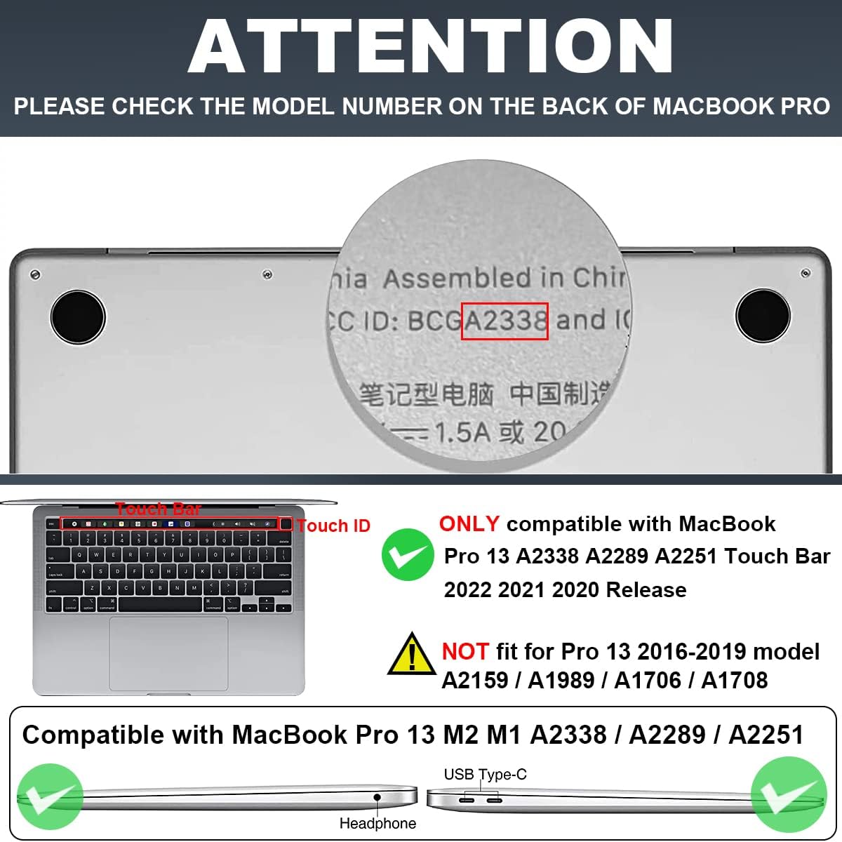 for MacBook Pro 13 Inch Case 2022 2021 2020 Release A2338 M2 M1 A2251 A2289, Plastic Hard Shell Case for MacBook Pro 13.3 inch with Touch Bar & Touch ID, Navy Blue Wild Flowers