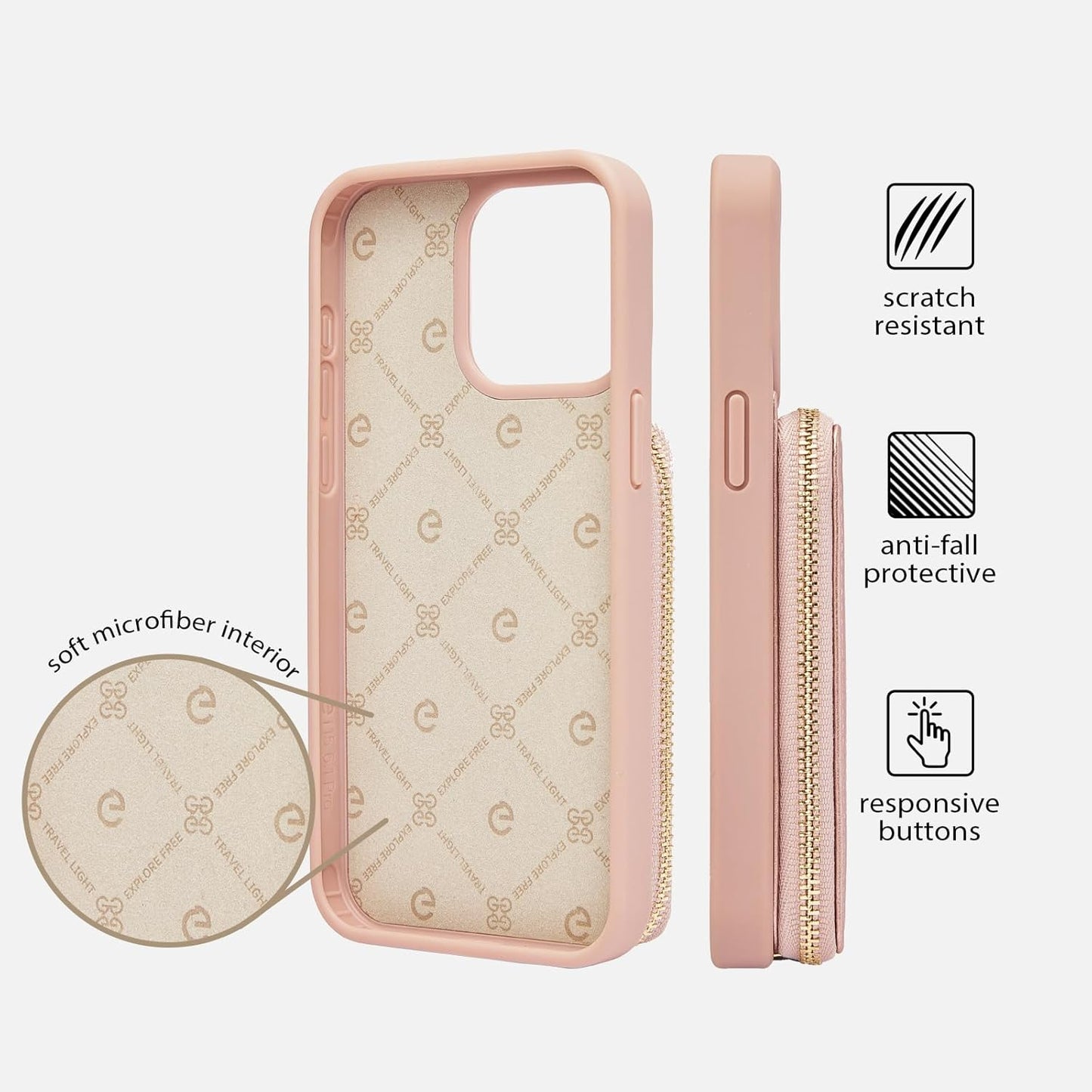 ZVE Wallet Case iPhone 15 Pro Max, Phone Case with Card Holder Wrist Strap, RFID Blocking Zipper Leather Gift Cover for Women for iPhone 15 Pro Max, 6.7"(2023) - Rose Gold"