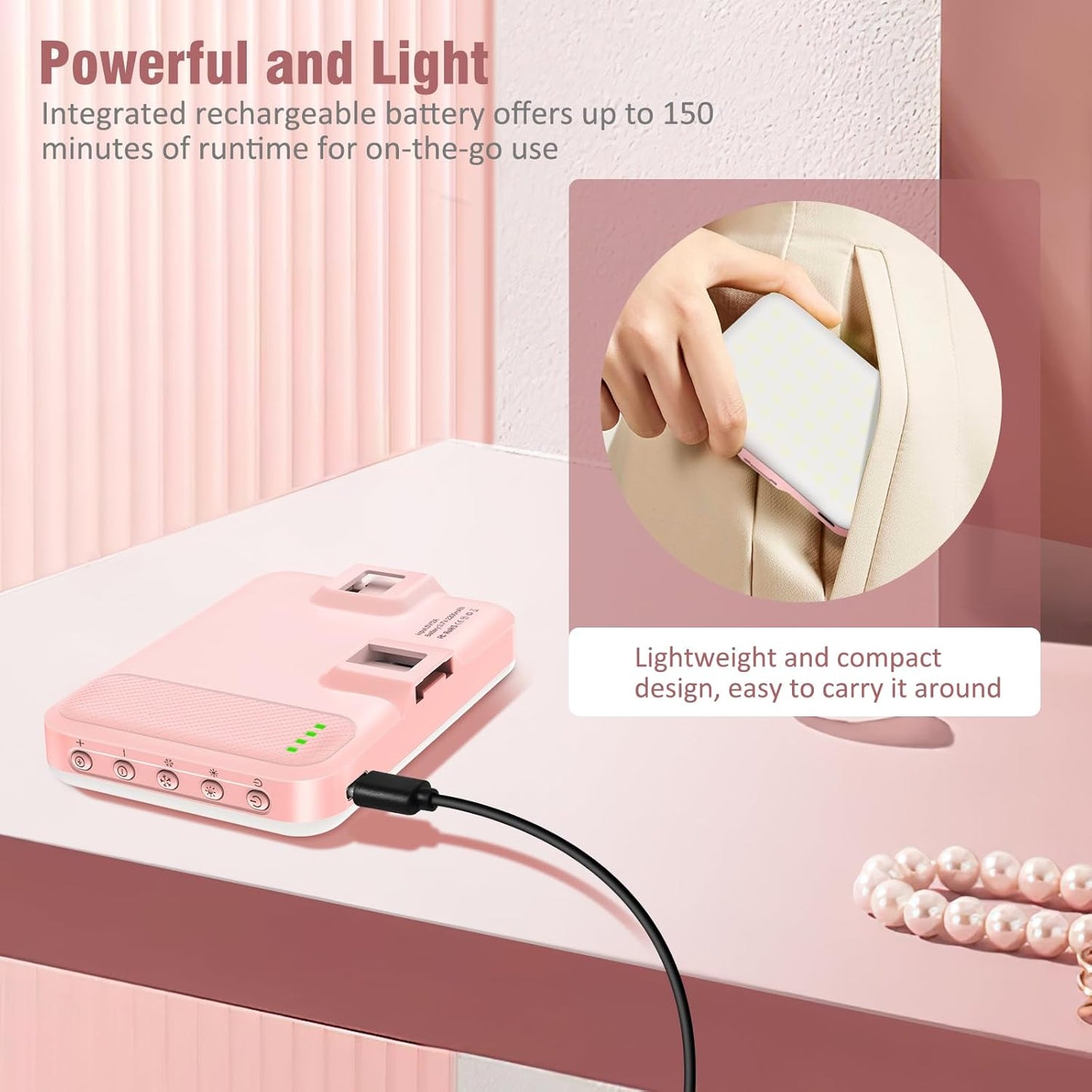 60 LED Portable Selfie Light Video Conference Lighting with Clip & Camera Tripod Adapter Rechargeable 2200mAh CRI 97+, 9 Light Modes for Phone iPhone Webcam Laptop Photo Makeup