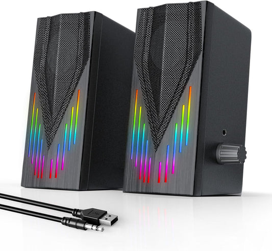 Computer Speakers with 6 Colorful RGB Lights,USB Powered 3.5mm Aux with Loud Stereo Sound,Headphone-in for Desktop,PC/Laptop/Tablet Phone