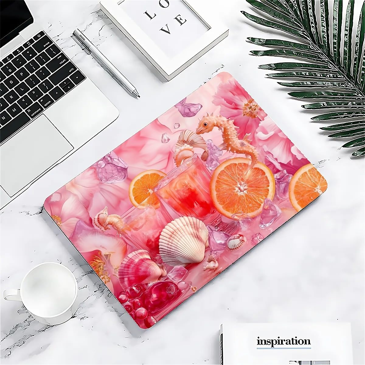 Compatible with MacBook Air 13.3 13.6 Inch Case 2022 2021 2020 2019 Plastic Hard Shell Case Cover,13.6 Air (A2681) M2 2022, Pink Floral with Sea Shells