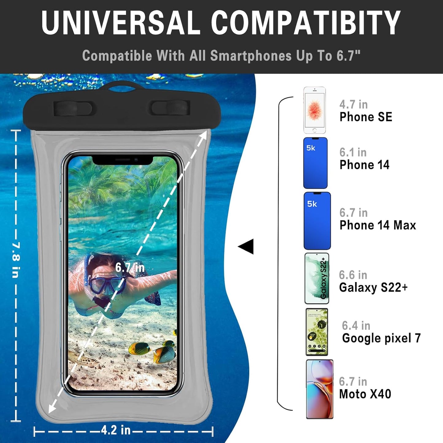 2 Pcs Waterproof Phone Pouch, Universal IPX8 Floating Waterproof Cell Phone Case Dry Bag, Compatible with Most Cell Phone on Market, Waterproof Phone Protector for Beach Swimming (Pink + Purple)