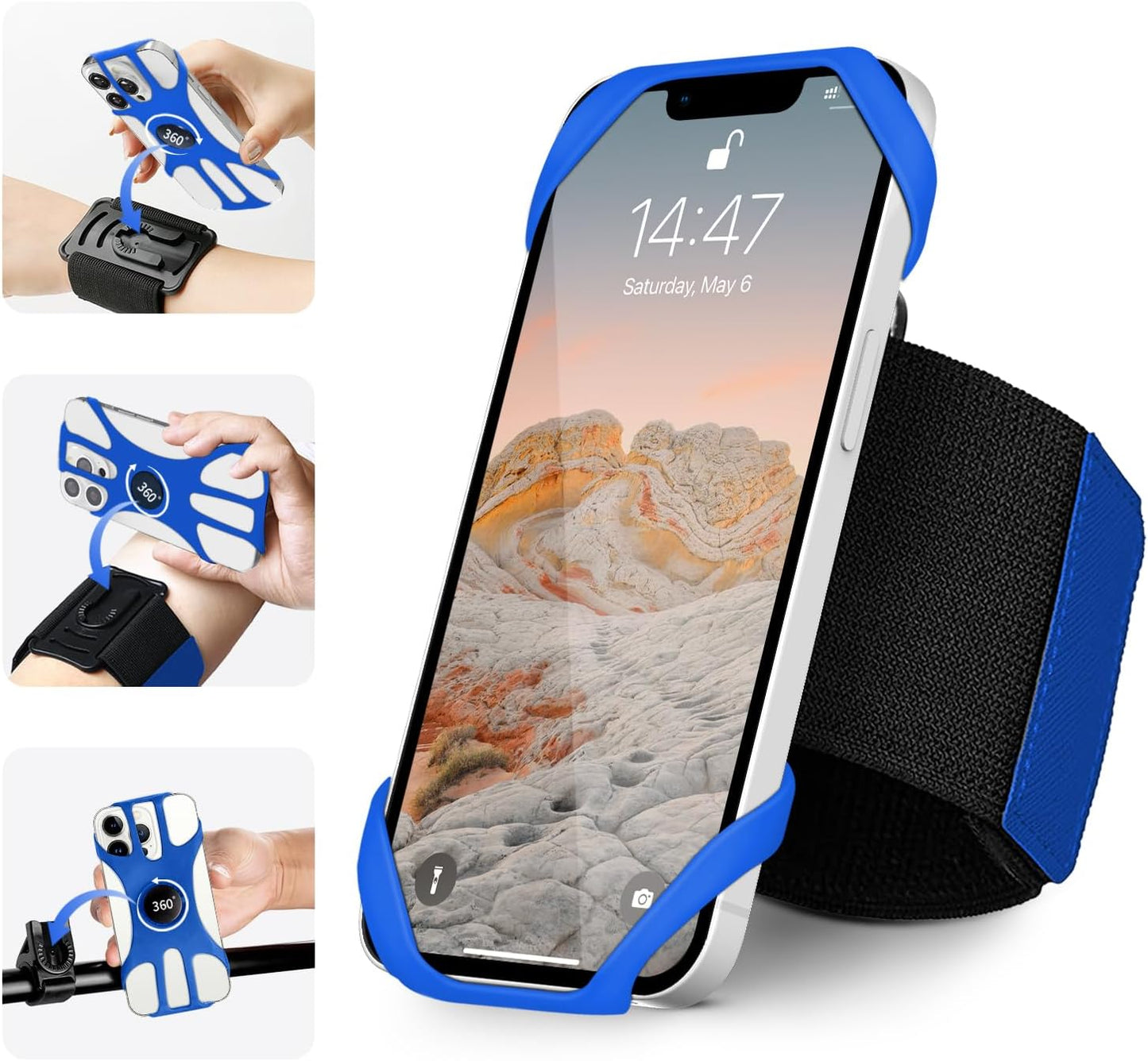 3in1 Phone Holder for Running,Arm Band/Wrist Holder/Bike Mount,Phone Armbands 360° Rotation & Detachable Fit All 4.5-7" Cellphone for iPhone 16/15/Pro/ProMax/14/13/12/mini/Pro Max/XS/XR"