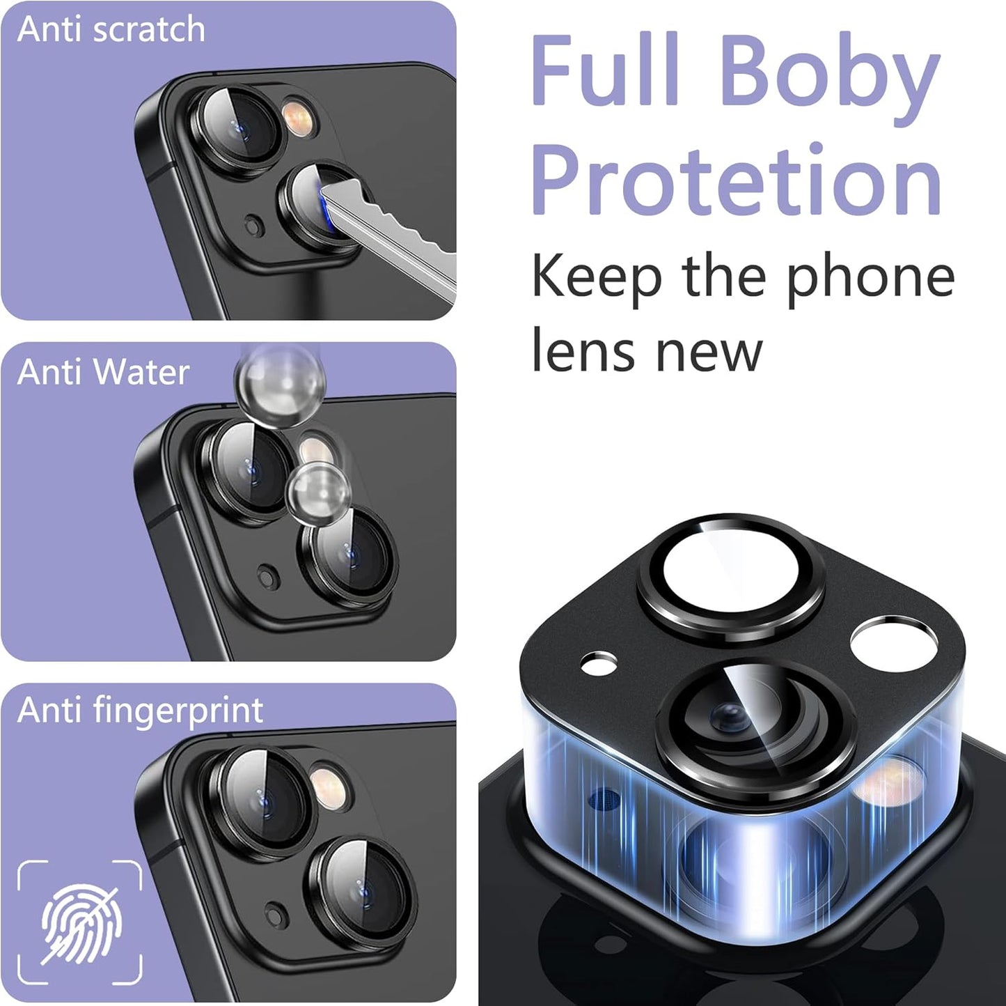 2 Pack Camera Lens Protector for iPhone 15 / iPhone 15 Plus,[Not Easy to Breakn ] AR Tempered Glass Strong Adsorption Metal Camera Cover Screen-Light blue