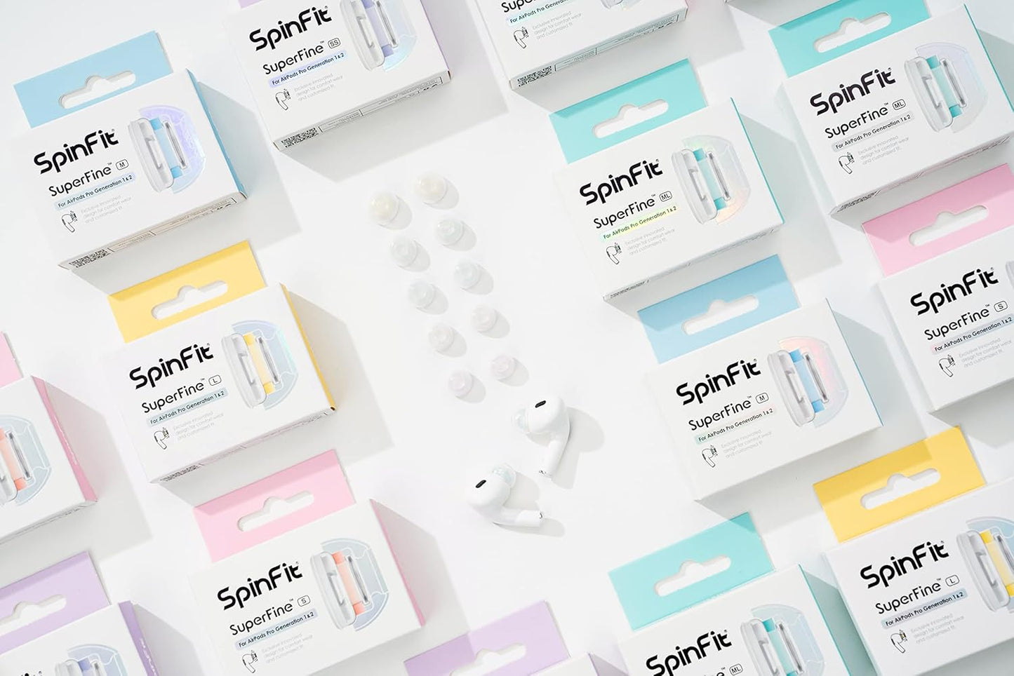 SpinFit Superfine for AirPods Pro Gen 1 & 2 - S - Medical Grade Silicone Patented Replacement Ear Tips and Adapters for Supreme Comfort (one Pair)(Ear Tips Installed)