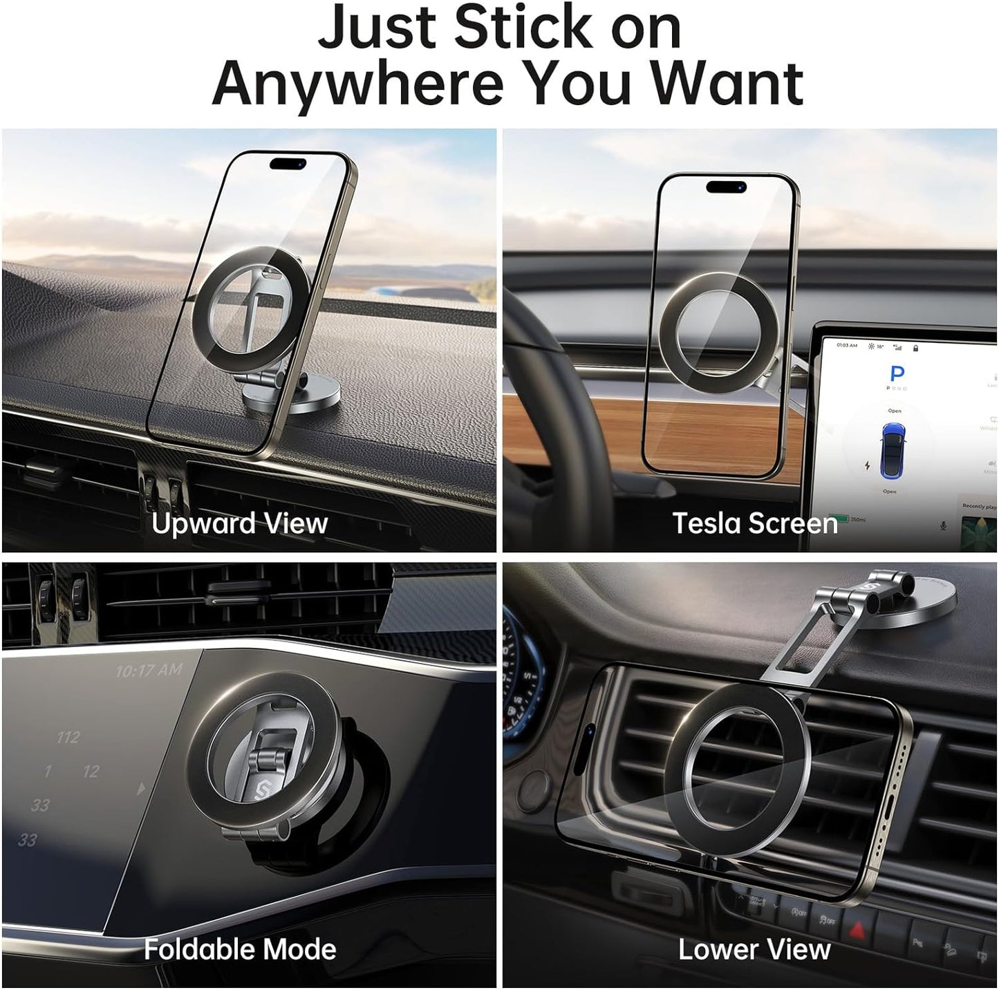 SYNCWIRE Fits MagSafe Car Mount, [All-Metal] Magnetic Phone Holder for Car, [Flexible Three-axis] 360° Rotation Magnetic Car Mount Strong Magnets Car Phone Holder Fits iPhone 16 15 14 13 12 Pro Max