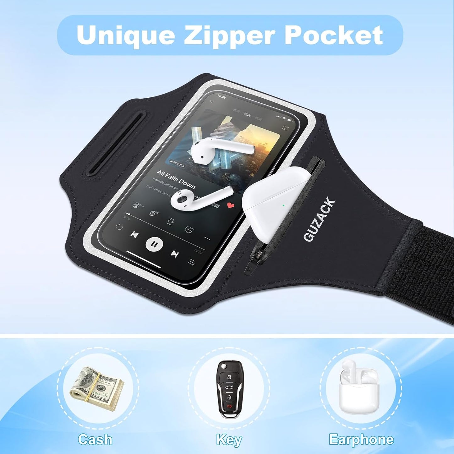 Running Armband with Earphone Pouch & Card Slot, Running Phone Holder for iPhone 16 15 14 Pro Max Plus Galaxy S25 S24 S23 Ultra, Up to 6.8" Phones"