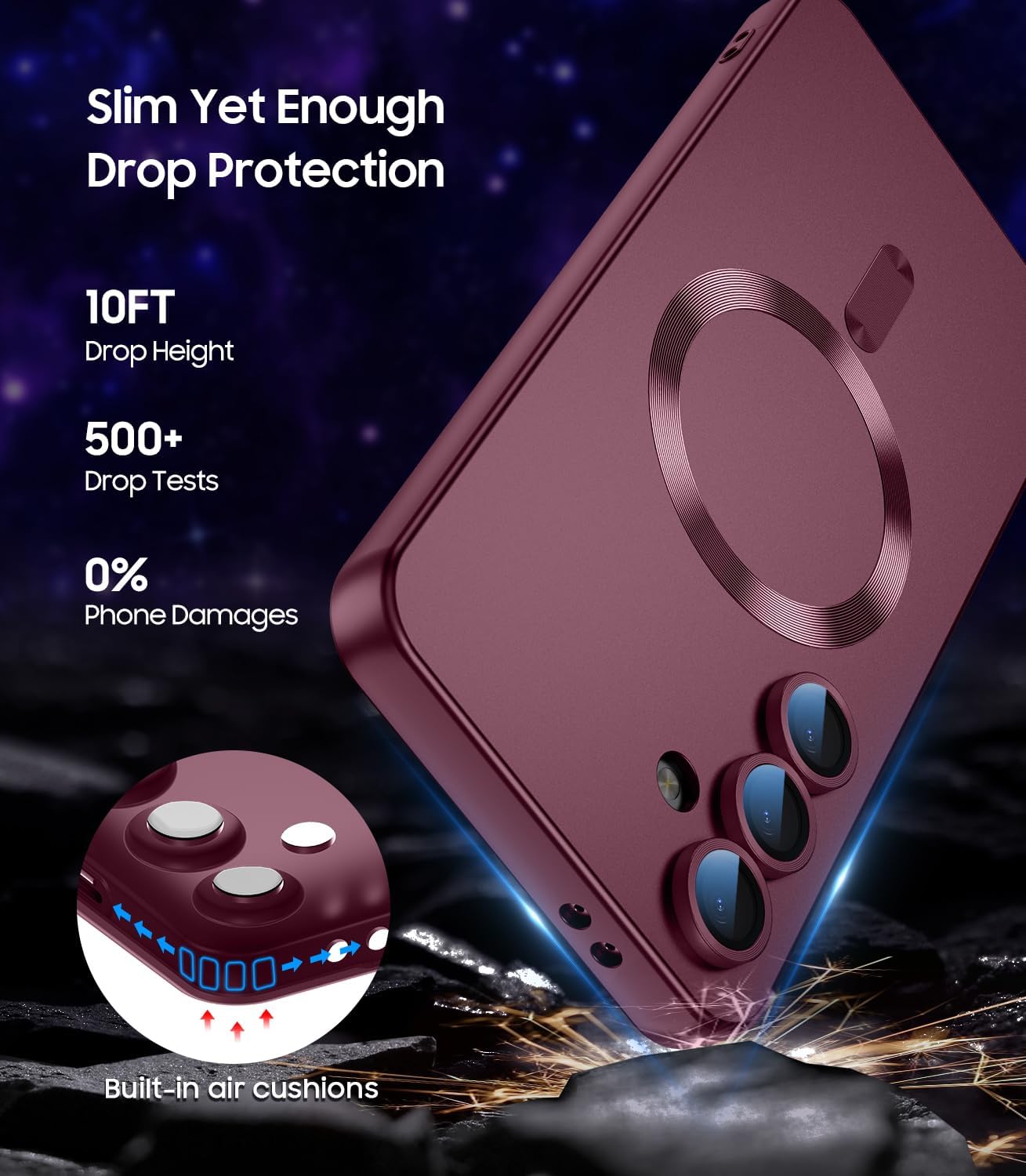 Magnetic for Samsung Galaxy S25 Plus Case [Compatible with MagSafe][Built-in Camera Lens Protector] Slim Soft Silicone Bumper Shockproof Metallic Luster Phone Shell (Burgundy)