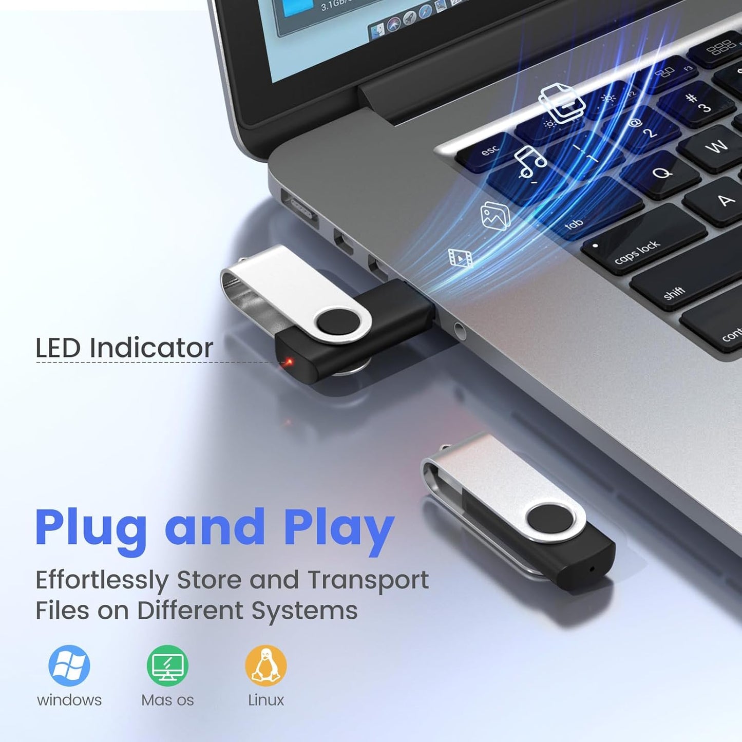 ABLAZE 16GB Flash Drive 2 Pack, USB 2.0 Thumb Drives with Lanyards Swivel USB Memory Stick 16GB