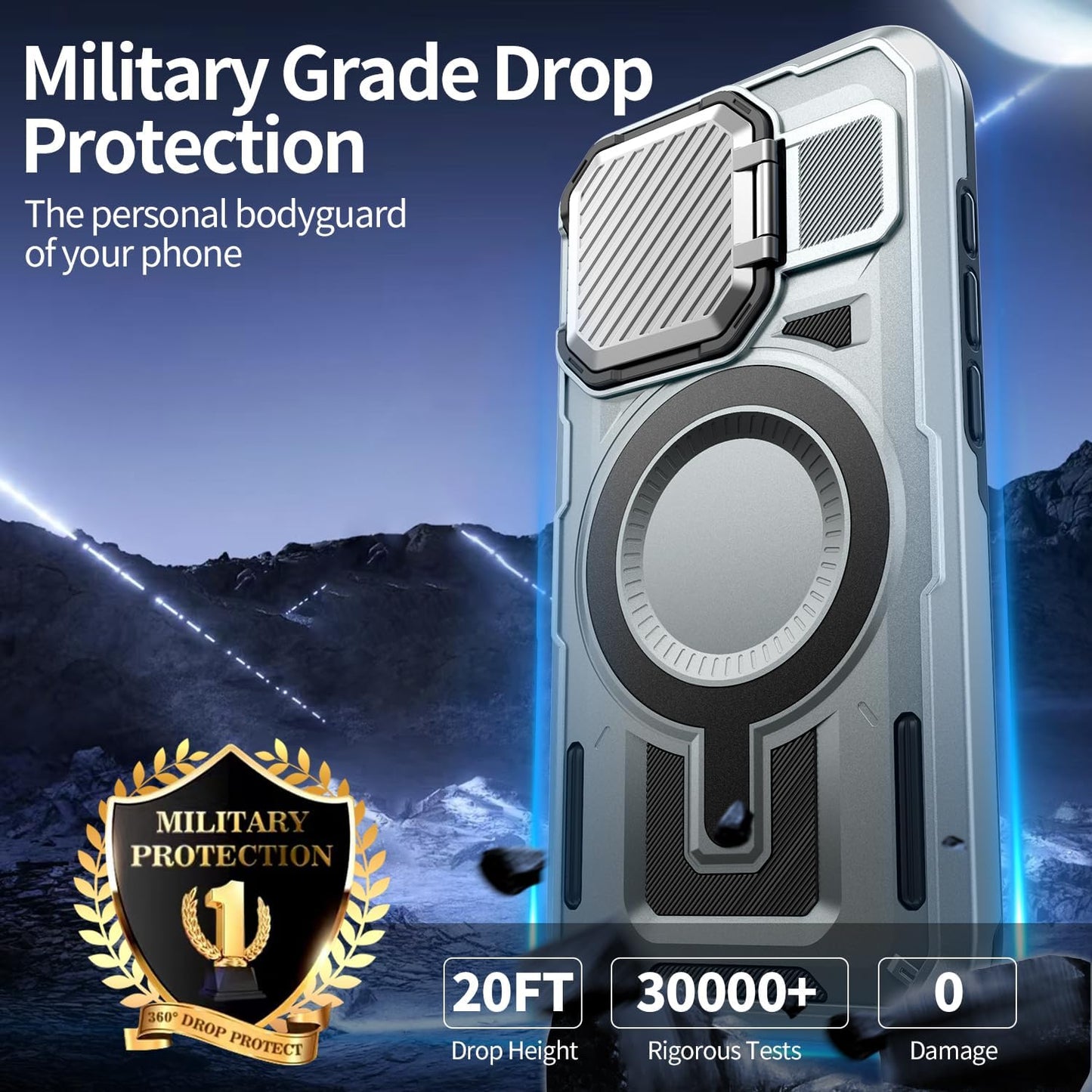 Camera Stand Case for iPhone 15 Pro Max, [Compatible with MagSafe] [Lens Cover] 2024 Version Military Grade Protective Soft Case for iPhone 15 Pro Max 6.7 inch Men Women, Grey