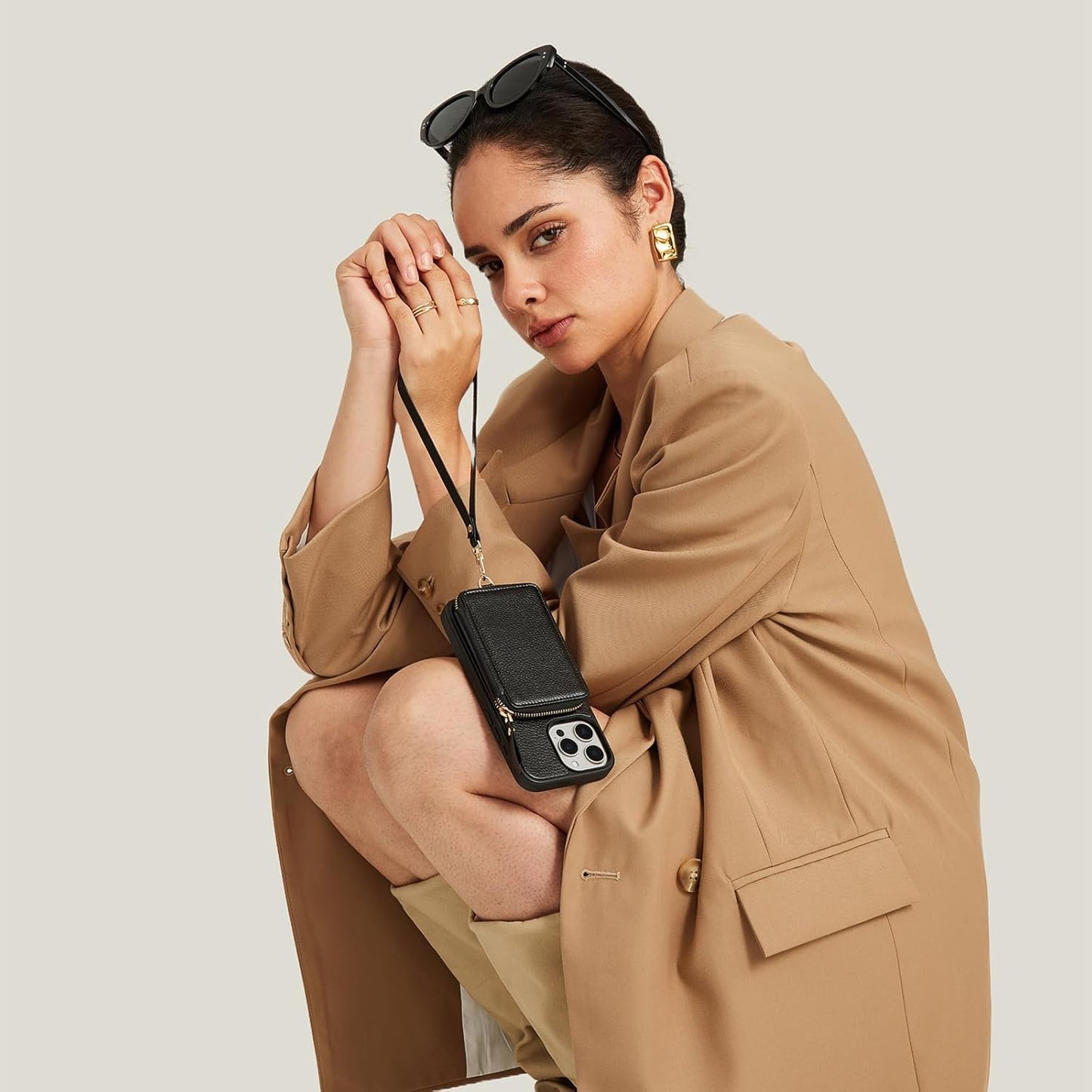 ZVE Wallet Case for iPhone 15 Pro, Phone Case with Card Holder with Wrist Strap RFID Blocking Zipper Leather Cover for Women for iPhone 15 Pro, 6.1"(2023) - Black"