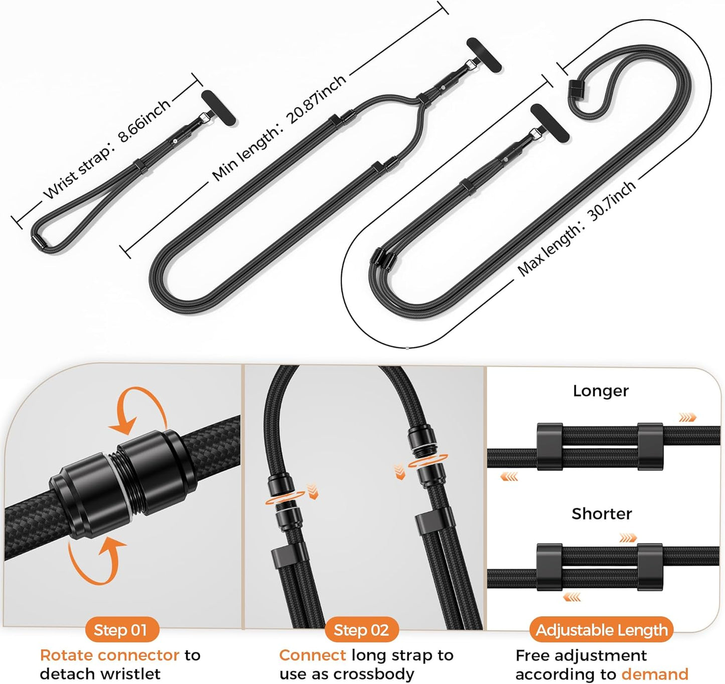 SURDOCA 3-In-1 Phone Lanyard with Tether Tab & Loop Strap, Adjustable Anti Theft Phone Strap for Crossbody, Neck, Wrist - Universal for Camera, Earphone, USB Drives, ID Badges