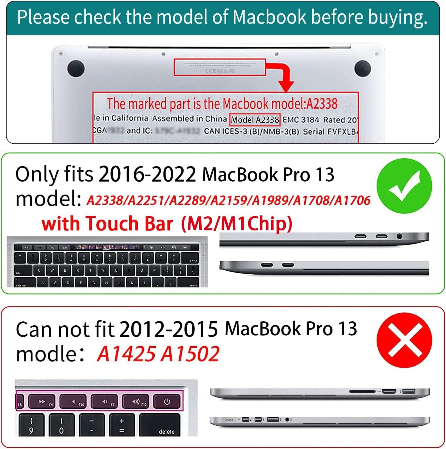 Teryeefi Compatible with MacBook Pro 13 inch Case M2 M1 2024, 2023, 2022-2016（A2251 A2289 A2159 A1989 A1708 A1706 with Touch Bar, Plastic Hard Shell Cover for 13" MacBook Pro, W-Gold Flower Line