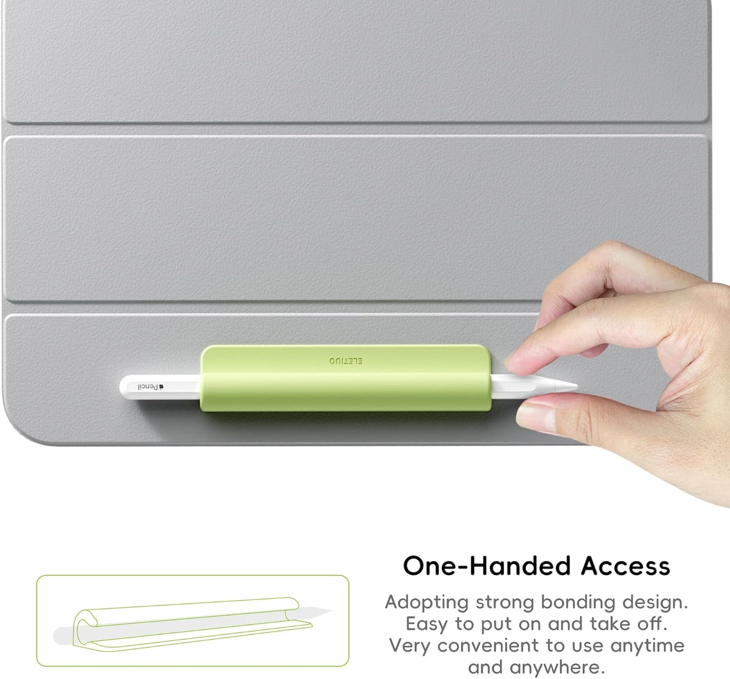 ELETIUO Silicone Pencil Holder Sleeve,Compatible with Apple Pencil (USB-C),Apple Pencil 1st/ 2nd Generation,Strong Adhesive Sticky Attached to iPad Case for Stylus Pens,Green