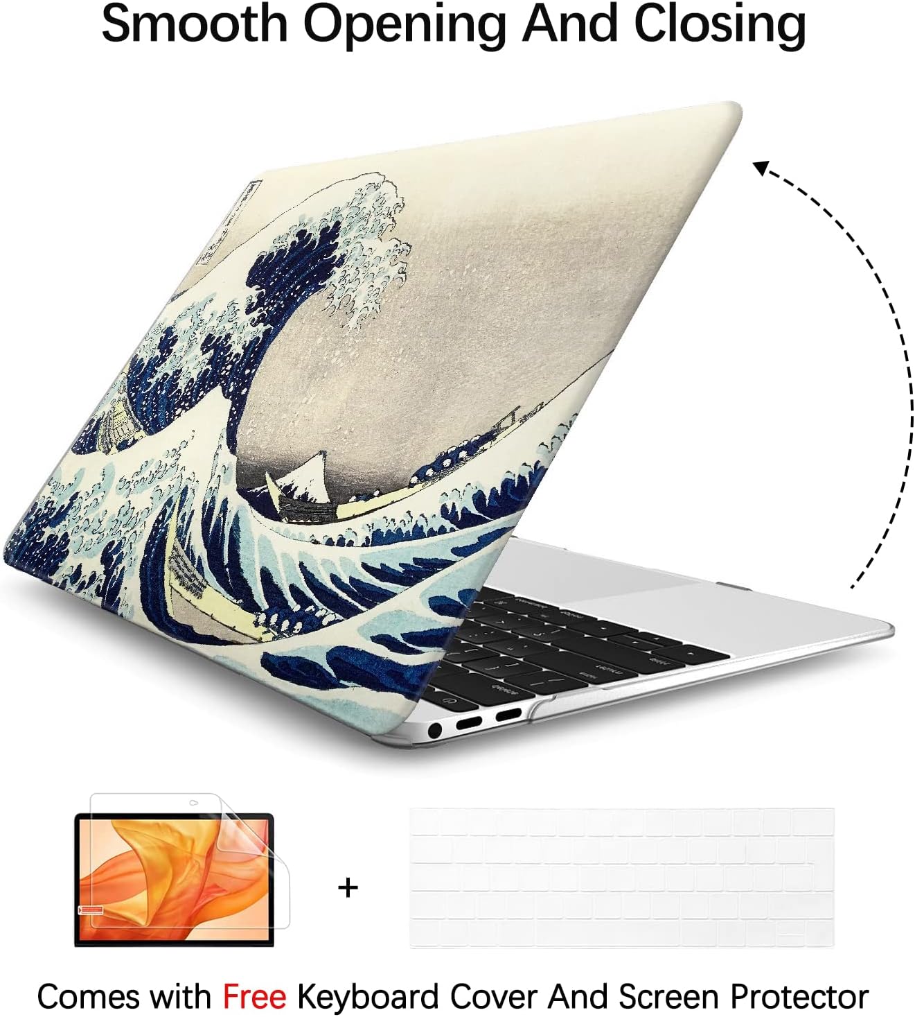 Berkin Arts for MacBook Pro 14 inch Cover A3401 A3185 A3112 A2992 A2918 A2779 A2442 with M4 M3 M2 M1 Chip(2021-2024 Release) Keyboard & Screen Cover Protector Ukiyo-e (The Great Wave by Hokusai)