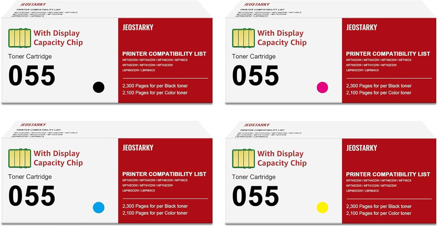 Remanufactured for Canon 055 055H with Display Capacity Chip Replacement for Canon 055 Toner Cartridge Set for Canon Color ImageClass MF743Cdw MF741Cdw MF745Cdw MF746Cdw Printer (4 Pcak)