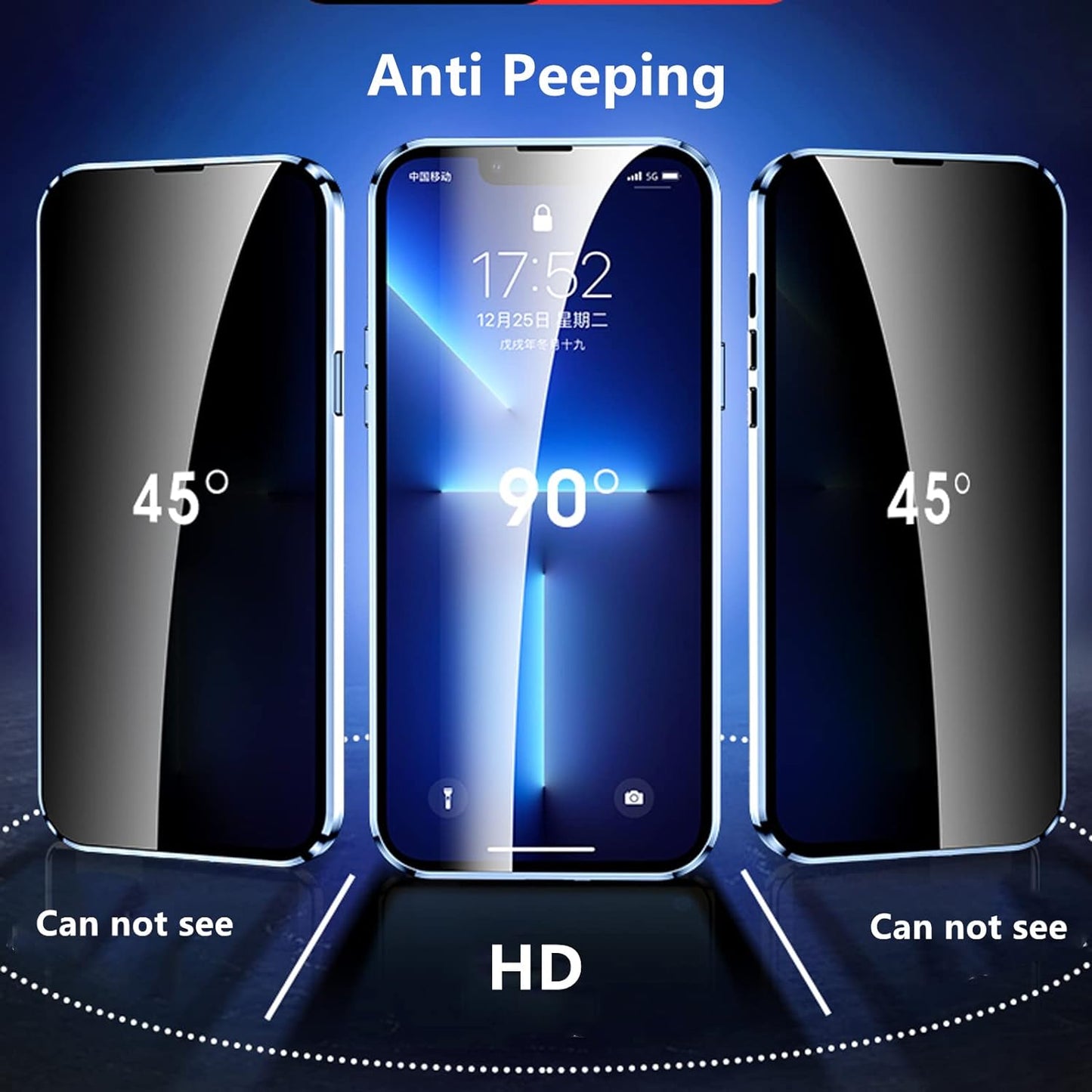 Jonwelsy Anti Peeping Case for iPhone 13 Pro Max, 360 Degree Protection Cover, Privacy Tempered Glass Anti-Spy Case Cover, Magnetic Adsorption Bumper Metal Frame Case for 13 Pro Max (Gold)