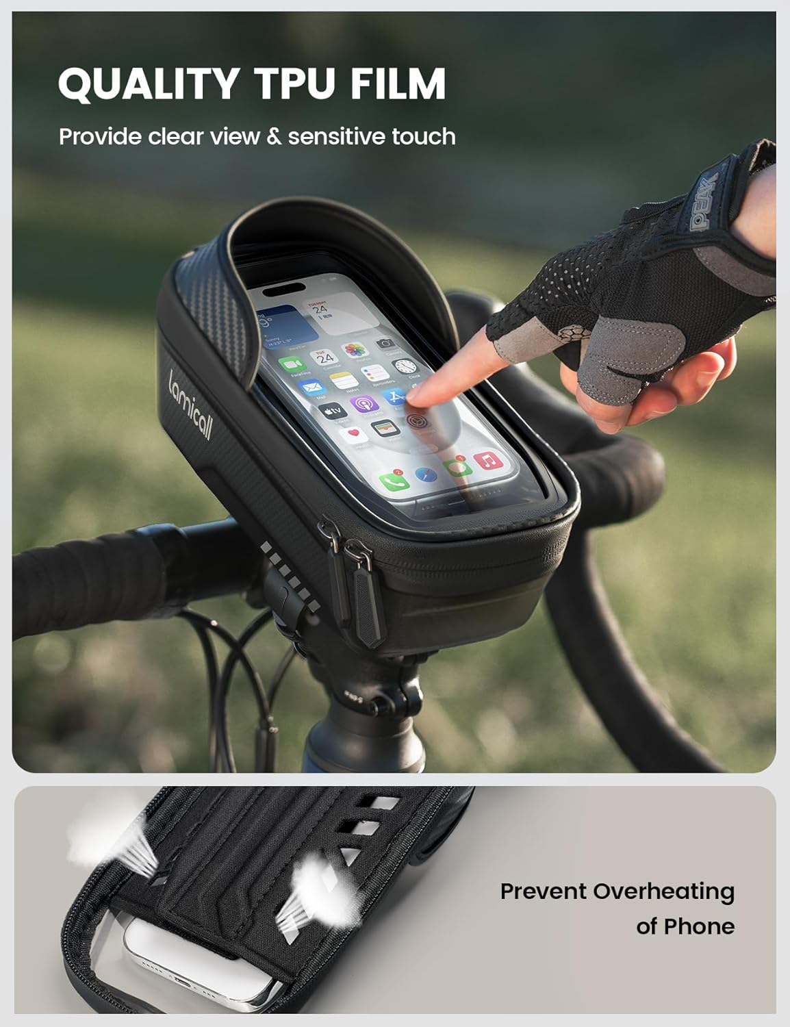 Lamicall 2 Pack Bike Frame Bag Waterproof - [1s Release] [2 in 1] Bike Phone Bag, Bike Phone Holder Mount, Bicycle Top Tube Bag, Cycling Pouch with Rain Cover, Bike Accessories for Phones Under 7""